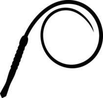 Black silhouette of whip, leather lash isolated on white background, tool of domination vector