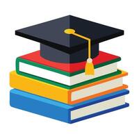 Stacked Books with Graduation Cap Flat Style Isolated on White Background vector