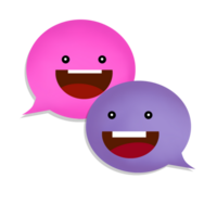 Two purple and pink speech bubbles with faces png