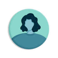 A woman with curly hair is shown in a round button png