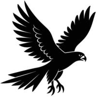 Flying Raptor Silhouette with Open Wings, Claws Extended, Black and White Isolated vector