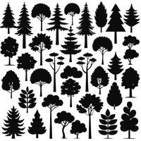 Assorted Forest Trees Silhouette Collection with Various Shapes on White Background vector