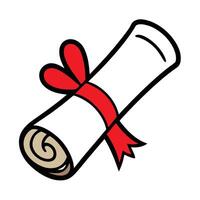 Diploma Cartoon Scroll Tied with Red Ribbon Outline on White Background vector