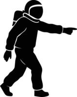 Walking Astronaut Silhouette Pointing, Wearing Spacesuit Isolated on White Background vector