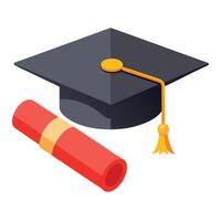 Isolated Graduation Cap with Diploma on White Background in Isometric Style vector