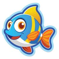 Animated Fish Character Smiling with Blue and Yellow Scales on White Background vector