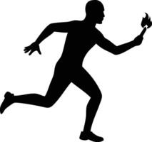 Silhouette of Athletic Man Running with Lit Torch vector