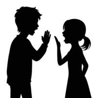 Silhouette of Argue Siblings Raising Hands and Speaking Loudly vector