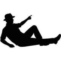 Silhouette of Lying Caucasian Man Pointing Wearing Hat vector