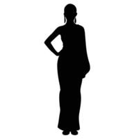 Silhouette Of Asian Woman In Long Dress With Hand vector