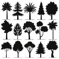 Diverse Black Tree Silhouettes Collection Featuring Various Forest and Palm Trees vector