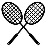 Two Crossed Badminton Rackets with Net Pattern Design Element on White Background vector