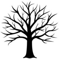 Silhouette Tree Isolated on White, Leafless Bare Branches Symbol vector
