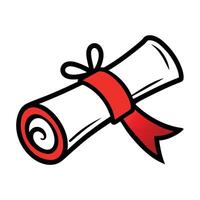 Rolled White Certificate Tied with Red Ribbon on White Background Cartoon Style vector