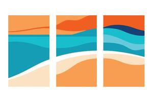 Beach with Sand, Ocean, and Sky in Three Vertical Panels vector