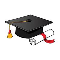 Graduation Mortarboard with Tassel and Diploma Scroll with Red Ribbon vector