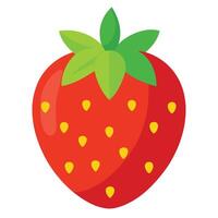 Ripe Red Strawberry with Green Leaves and Yellow Seeds on White Background vector