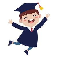 Smiling Asian Graduate Jumping with Joy Wearing Cap and Gown on Isolated White vector