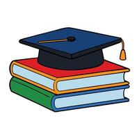 Stacked Books with Graduation Cap Isolated on White Background vector
