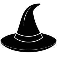 Halloween Witch Hat Silhouette, Pointed Wizard Cap, Festive, White Outline vector