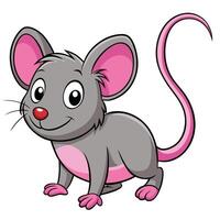 Cartoon Grey Mouse with Pink Ears and Tail Standing on Transparent Background vector
