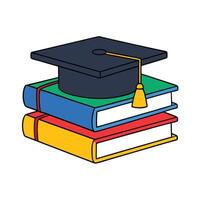 Academic Graduation Cap Resting on Stack of Colorful Books on White Background vector