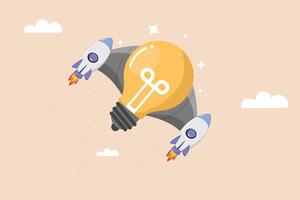 Innovative Business Solutions Taking Flight Light Bulb Rocket Launching Towards Success in a Creative and Inspiring Startup Environment. vector