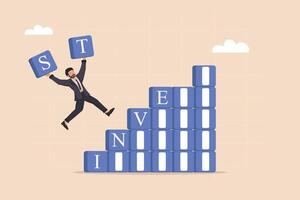 Building Blocks of Success Concept Businessman Strategically Assembling INVEST for Financial Growth and Future Prosperity. vector