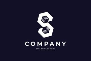 Geometric S Logo with Cube and Hexagon vector