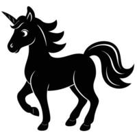 Stylized Unicorn Standing Isolated in Silhouette with White Background, Horned Mane vector