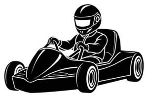 Go Kart Racer Silhouette with Helmet Driving in a Black Go Kart Vehicle vector