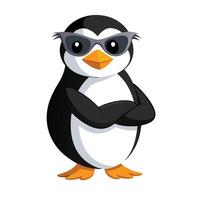 Standing Penguin Cartoon Character with Sunglasses and Crossed Arms Design vector