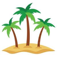 Cartoon Palm Trees Group on Sand Island Isolated on White Backdrop, Flat Design vector