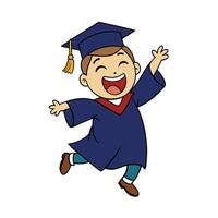 Joyful Cartoon Boy in Graduation Gown Jumping on Isolated White Background Design vector