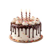 A chocolate cake with three candles on top png