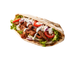 A pita with meat and vegetables on it png