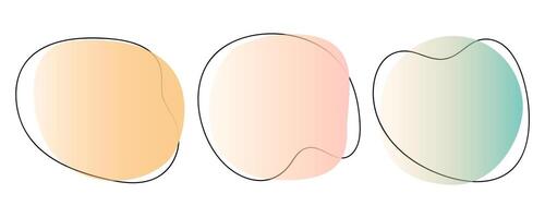 Color liquid blob shapes, pastel gradient organic random forms with lines, abstract fluid silhouette, simple smooth ink stain. Highlight for branding, social media, packaging, web design vector