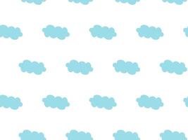Seamless blue clouds pattern. Kids nature background. Perfect for baby products, children s textiles, nursery decor, packaging, playful design projects. Cute style ideal for creating a light vector