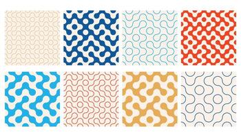 Truchet thin line and filled round shapes seamless pattern collection. Contemporary style geometric mosaic patterns with rounded lines. Modern tilt mosaic background set. vector