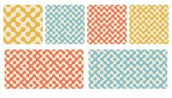 Truchet round shapes seamless pattern collection. Contemporary style geometric mosaic patterns with rounded forms in flat style. Modern tilt mosaic background set. vector
