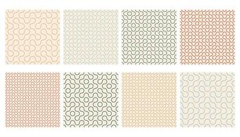 Truchet thin line round shapes seamless pattern collection. Modern style outline geometric mosaic patterns with rounded lines. Contemporary tilt infinity mosaic background set. vector