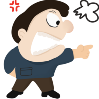 A cartoon illustration of an angry man shouting with an exaggerated expression, clenched teeth, and a pointing finger. png