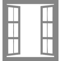 Simple illustration of an open window with four panes, gray frame, white background. vector