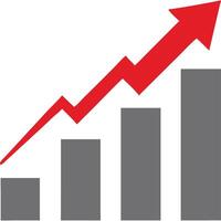 Abstract bar graph with a red arrow pointing upward, symbolizing growth and success. vector