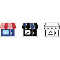 Store icon set in three variations color, dark, and outline. vector