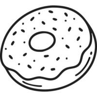 Simple line drawing of a donut with sprinkles, perfect for bakery menus or sweet treat designs. vector