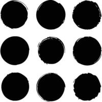 Nine hand-painted black circles on white background perfect for design elements. vector