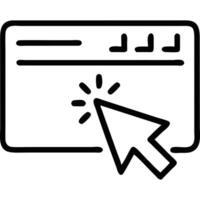 Cursor clicking on a website browser window, simple line art icon. vector