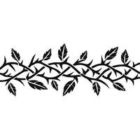 Black and white seamless pattern of thorny branches with leaves. vector