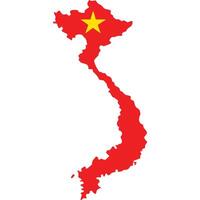 Vietnam map with flag overlay, simple design, red background, yellow star. vector